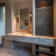 Transitional Bathroom With Floating Marble Vanity