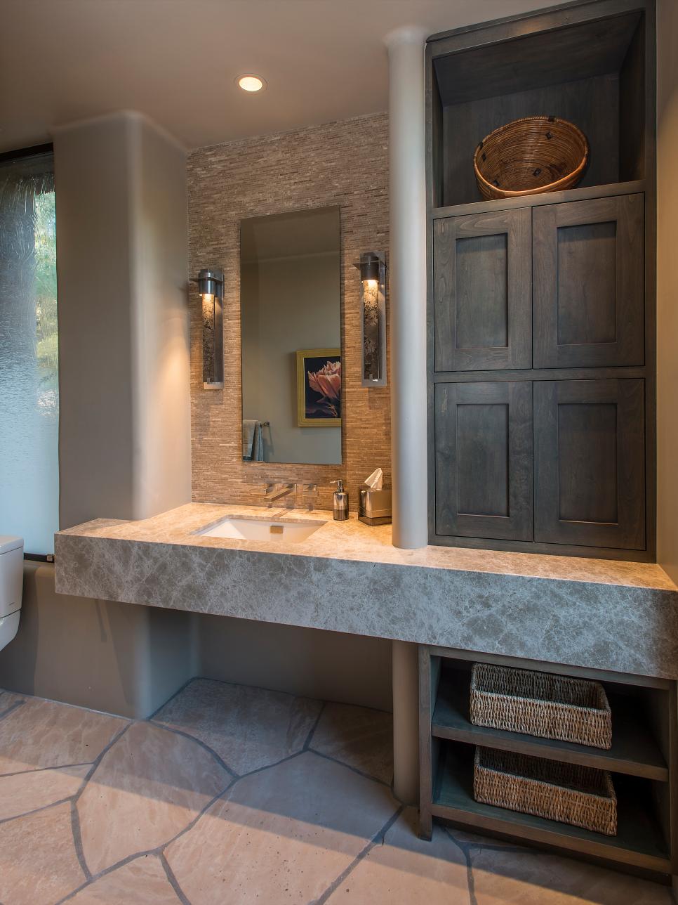 Transitional Bathroom With Floating Marble Vanity Hgtv
