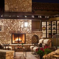Cozy, Mediterranean Patio With Fireplace