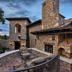 Beautiful, Mediterranean Patio With Stone Fireplace