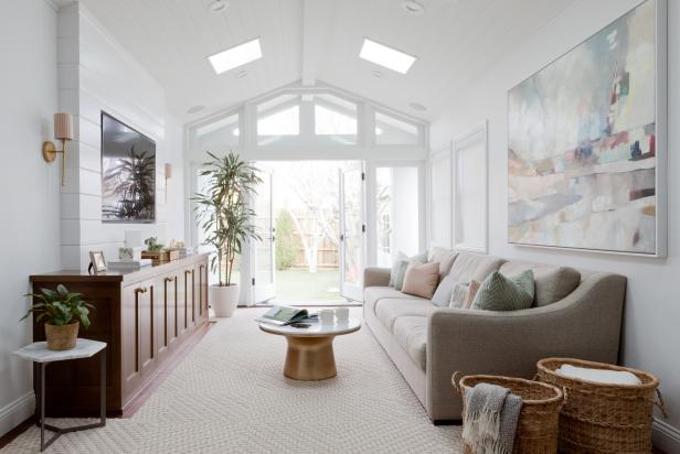 White Contemporary Living Area With Neutral Sofa