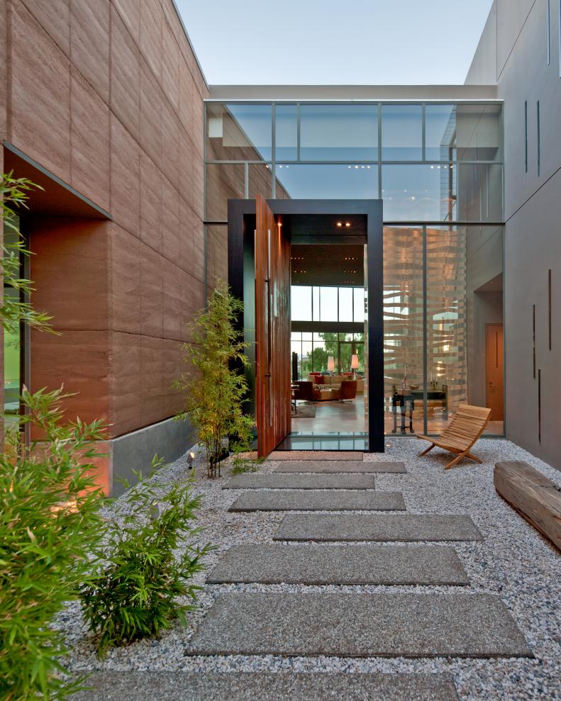 Stone Walkway & Entry to Modern Home
