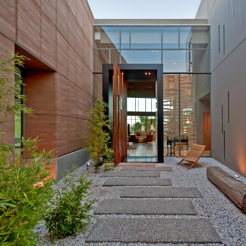 Stone Walkway & Entry to Modern Home