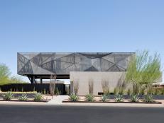 Modern Exterior With Outer Mesh Screen & Low Water Landscape