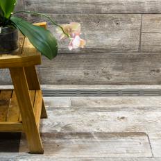 Detail of Wood Plank Tile Shower & Bench