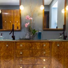 Double Vanity With Vintage Maple Cabinets