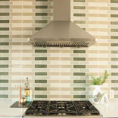 Green and Tan Tile Kitchen Backsplash