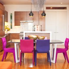 Modern Dining Room With Purple Chairs