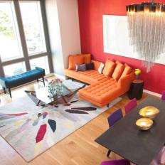 Multicolored Modern Living Room With Red Wall