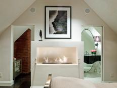 Modern Fireplace in Neutral Master Bedroom