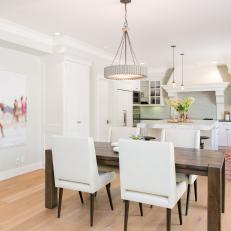 White Transitional Dining Room and Kitchen