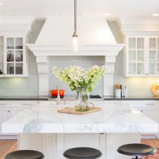 White Transitional Kitchen With Marble Countertop