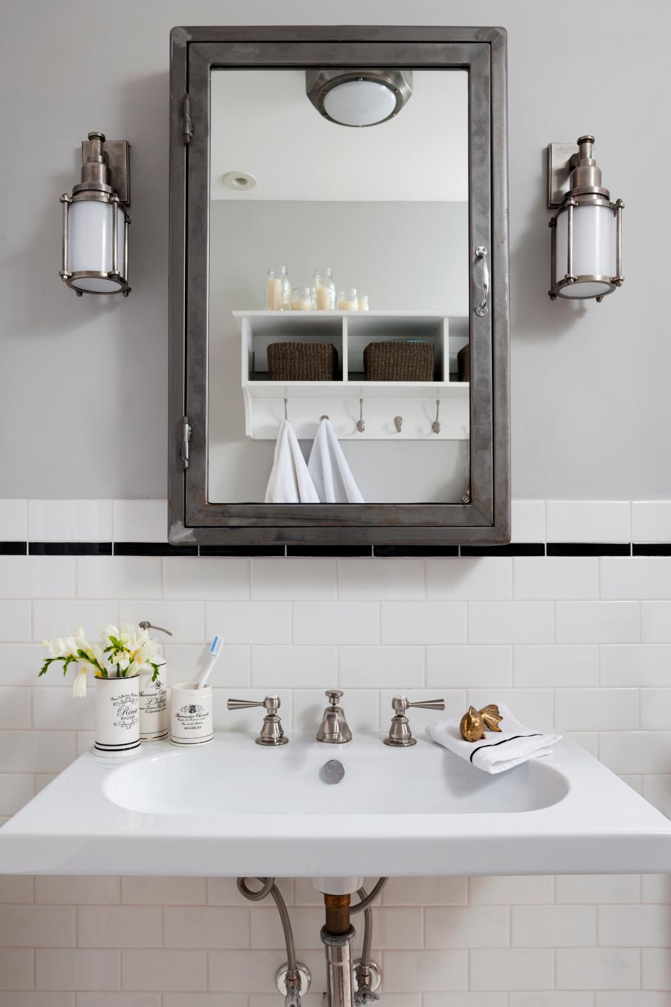 Vintage Mirror And Medicine Cabinet In Modern Bathroom Hgtv