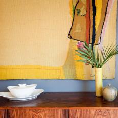 Pop of Color in Gray Midcentury Modern Dining Room