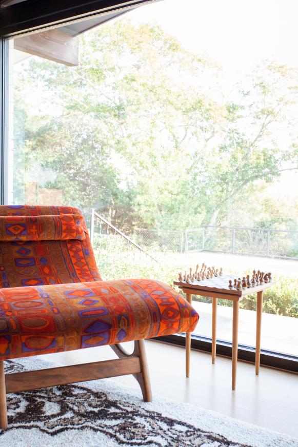 Orange Chair Adds Personality to Midcentury Modern Living Room 