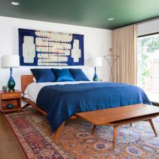Midcentury Modern Master Bedroom with New Modern Furniture and Persian Rug