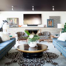 Berber Rug in Midcentury Modern Living Room Ties Space Together