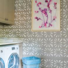 Functional Yet Stylish Sage Laundry Room with Pops of Color