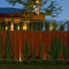 Steel Retaining Wall and Vines at Night