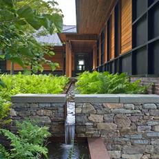 Water Feature With Stone Wall