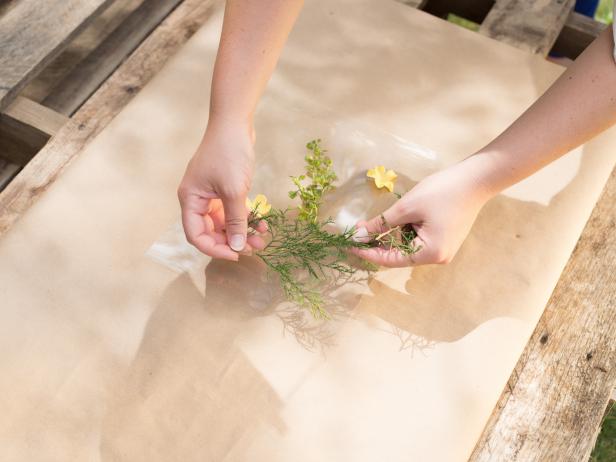 Arrange flowers on sun print paperLay a piece of acrylic over the flowers and paper to sharpen edges and ensure no sun sneaks beneath leaves of flowersPlace print in direct sunlight for 2-5 minutes or until the paper turns white.Rinse paper in waterHang to dry (on clothesline)