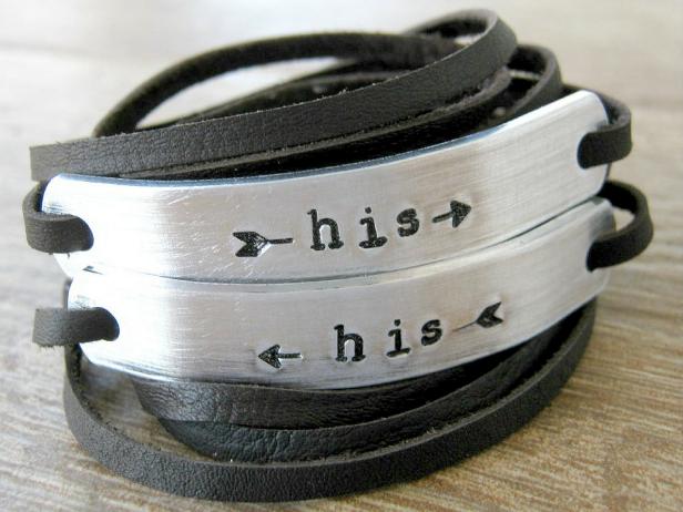 Leather Bracelets With Metal Plates That Say His