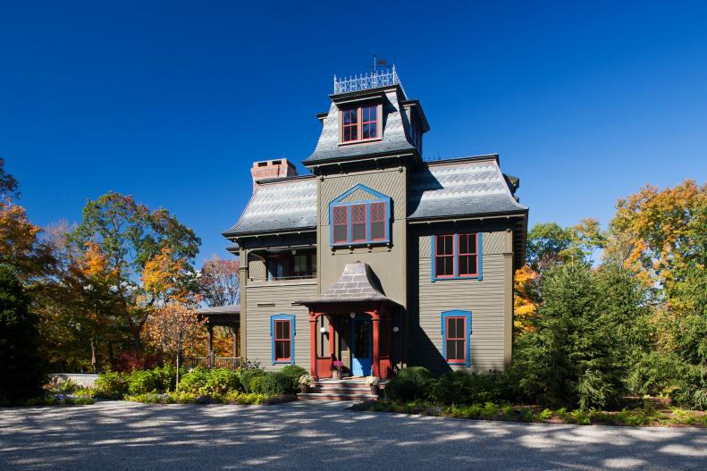 Victorian Exterior With Red and Blue Accents