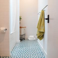 Geometric Tile Floor Adds Interest to Bathroom