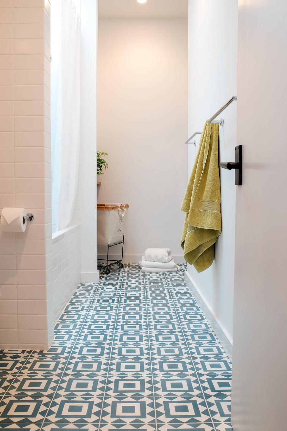 Geometric Tile Floor Adds Interest to Bathroom | HGTV