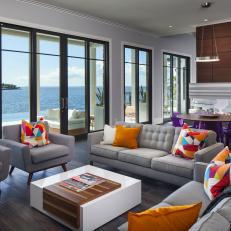 Waterfront Family Room With Colorful Accents
