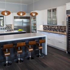 Trendy Gray Kitchen With Black and White Accents