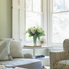 Transitional Family Room With Polka Dot Upholstered Armchair