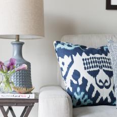 Transitional Living Room With Navy Throw Pillow