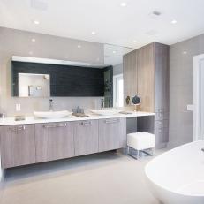 Modern Double Sink Bathroom With Whitewashed Cabinets