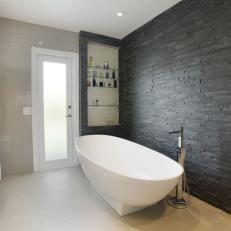Modern Master Bathroom With Slate Tile Accent Wall