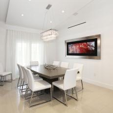 Modern Dining Room With Custom Table and White Leather Chairs