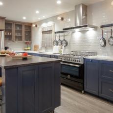 Light and Bright Kitchen With Blue Cabinets and White Subway Tile Backsplash