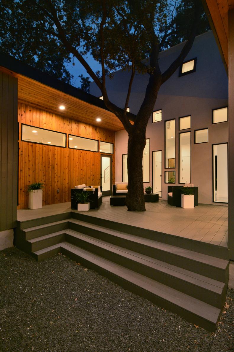 Modern Home has Deck Built Around Live Oak Tree