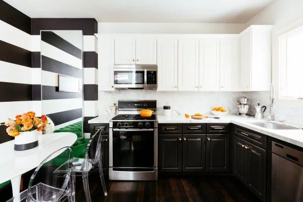 Contemporary Kitchen With Black and White Accent Wall | HGTV