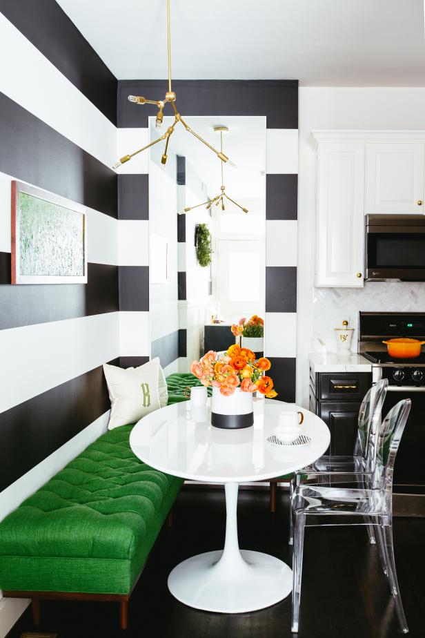 Large Black and White Wall Stripes in Contemporary Kitchen 