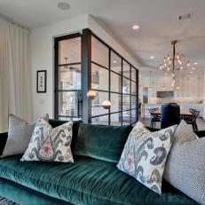 Modern Living Space with Green Velvet Sofa