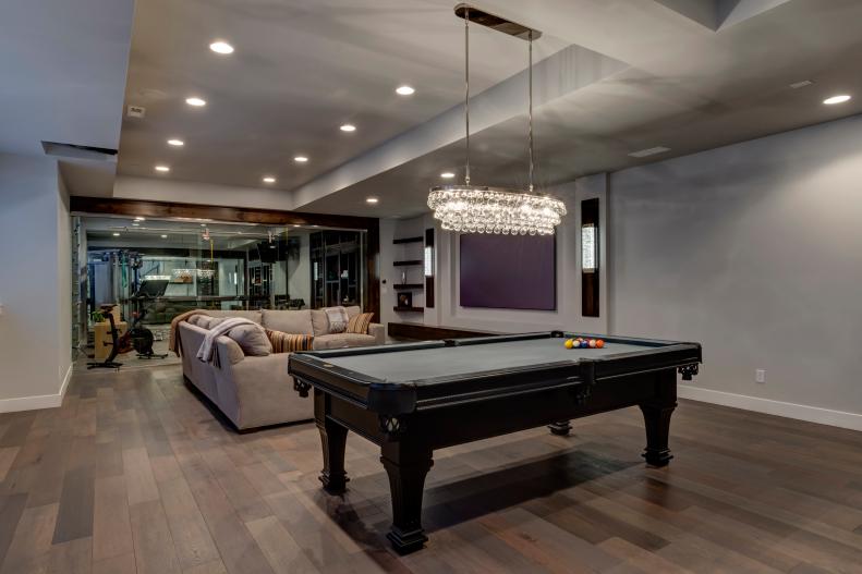 Connected Basement Space Allows for Three Different Activities