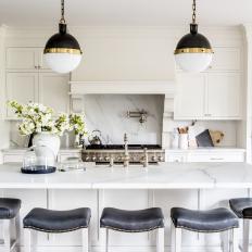 Custom Leather Barstools for Marble Kitchen Island