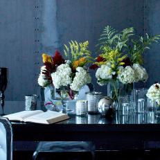 Industrial Chic Dining Room with Flowers as Art