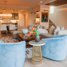 Neutral Contemporary Living Room With Blue Armchairs