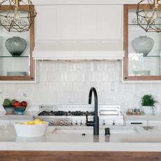 Wood Framed Cabinets in White Kitchen