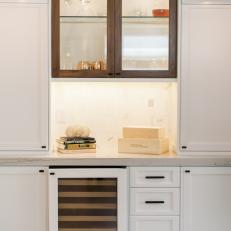 Wood Framed Cabinets and Wine Refrigerator