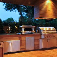 Modern Style Outdoor Kitchen with Wood Accents
