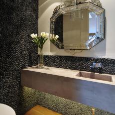 Pebble Tile Powder Room with Concrete Sink