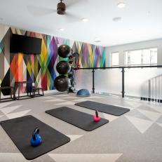 Colorful Geometric Wall Covering Reflects Light and Makes Gym Space Brighter
